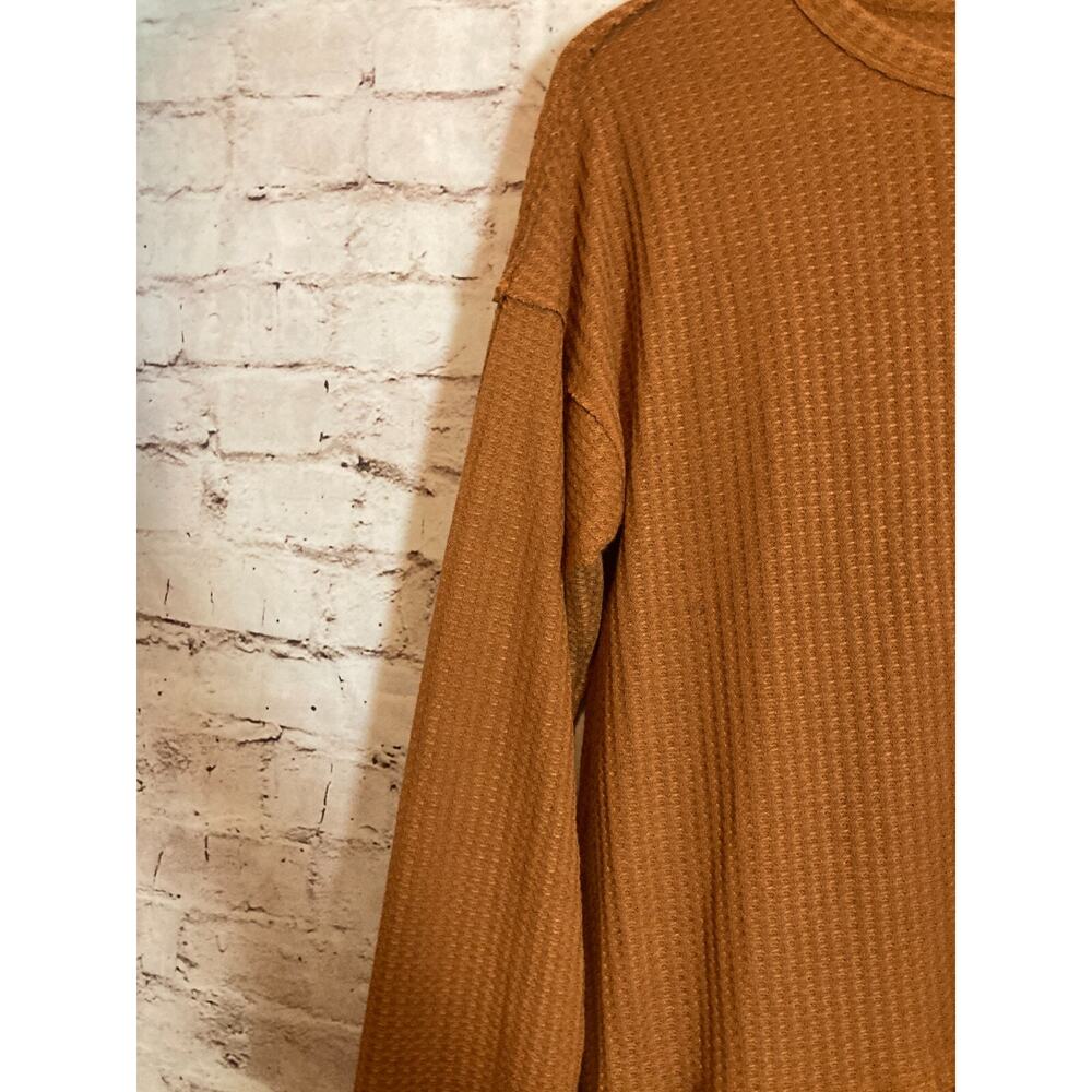 New In Lagenlook Top Womens Medium Rust Brown Waffle Ruffle Hem Thermal Boho - Picture 3 of 12